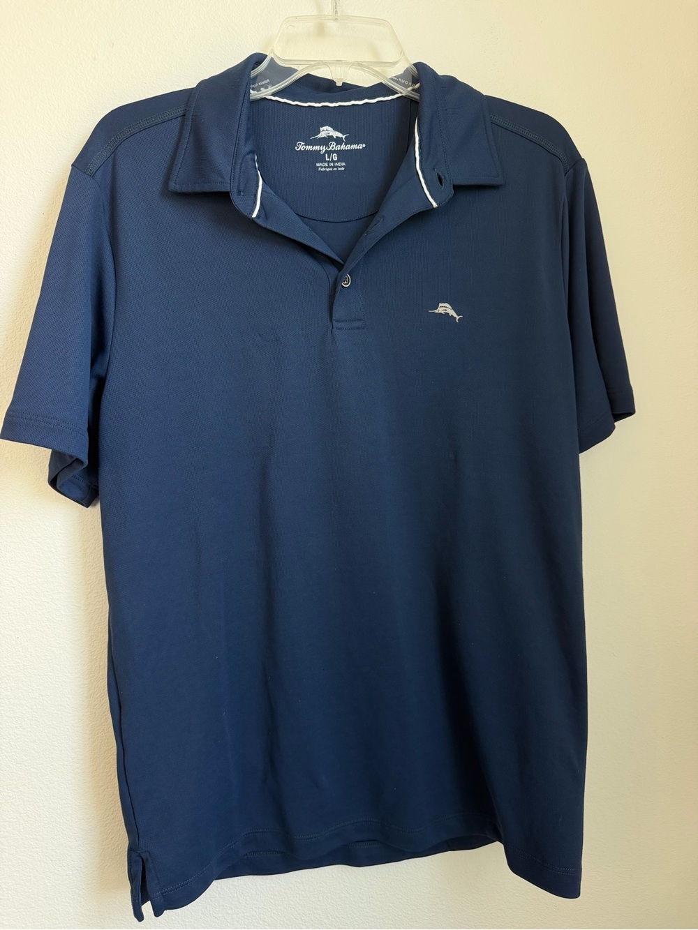 Tommy Bahama Men’s Dark Blue Performance Polo with Embroidered Marlin